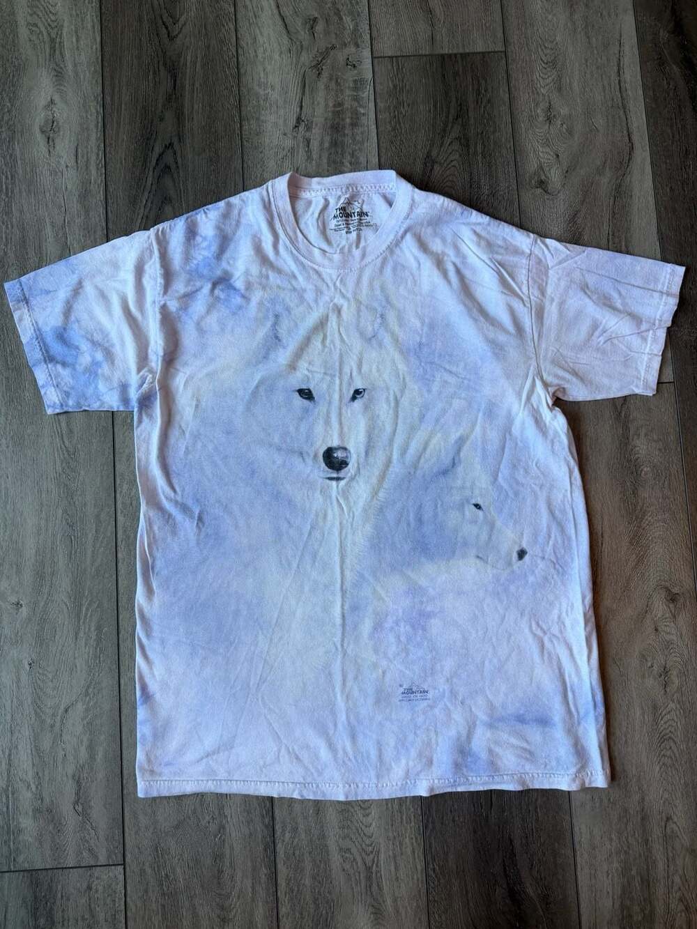 The Mountain White Blue-Eyed Wolf Tie Dye T-Shirt Large 2003 Y2K 100% Cotton